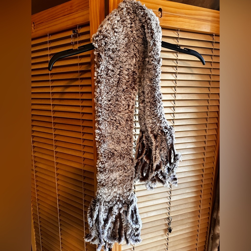 Hand crafted chunky knit crochet soft cozy brown scarf